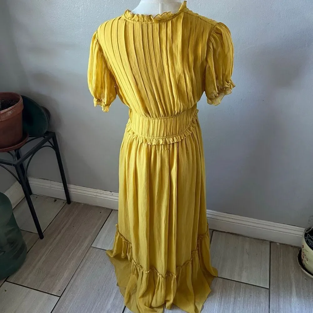 Ulla Johnson Midi Dress Sonja Honey Ruffled Chiffon 2 Silk Chiffon